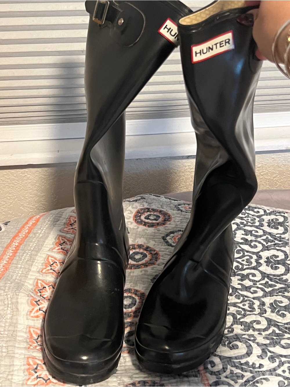 Hunter Black Tall Women's Rain Boots with Logo Trim